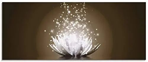 ARTland Wanddeko Glasbilder Wandbild Glas Bild einteilig 125x50 cm Querformat Asien Botanik Blumen Blüten Lotusblume Seerose Modern braun T3ZX