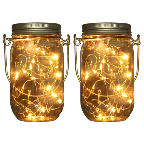 2x LED Solarglas 20 LEDs + Akku Garten-Laterne Dekolicht Lampe Außen-Beleuchtung