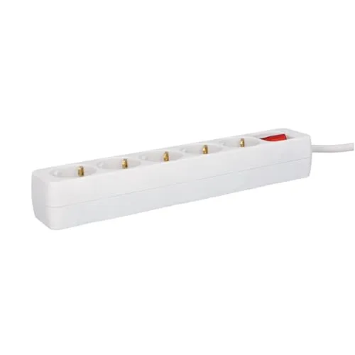 UNITEC Steckdosenleiste mit 5 Steckdosen und Schalter, 3 m, weiß