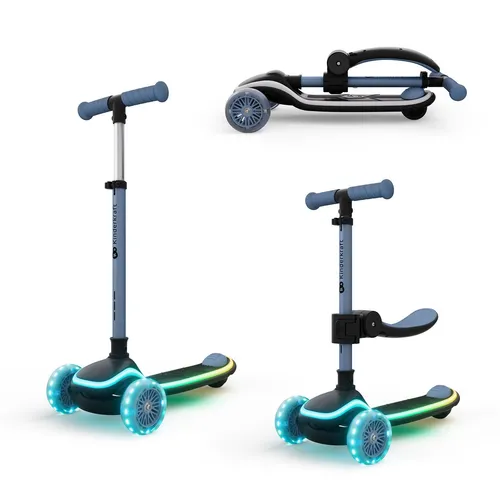 Kinderkraft RAKET UP – 2-in-1 Roller mit Sitz und LED-Rädern, klappbar, höhenverstellbar, Blau