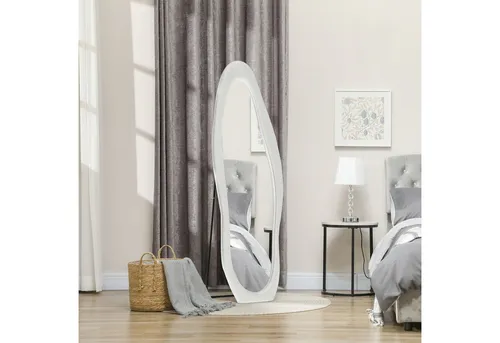HOMCOM Standspiegel 50 x 160 cm mit samtartigem Rahmen - Moderner Ganzkörperspiegel in Weiß, ideal für Schlafzimmer oder Wohnzimmer, verleiht jedem Raum Eleganz und Stil.