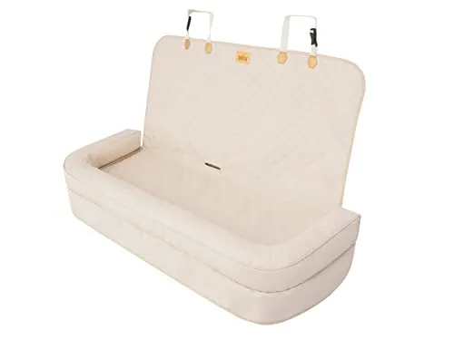 Hundeautositz Beige Skaj 135 x 45 cm - Hundebett und Transportbox in einem, verstellbar für jeden Autotyp und leicht zu reinigen. Sicherer Halt durch Riemen mit Schnallen, OEKO-TEX-zertifiziert für Gesundheit und Sicherheit.