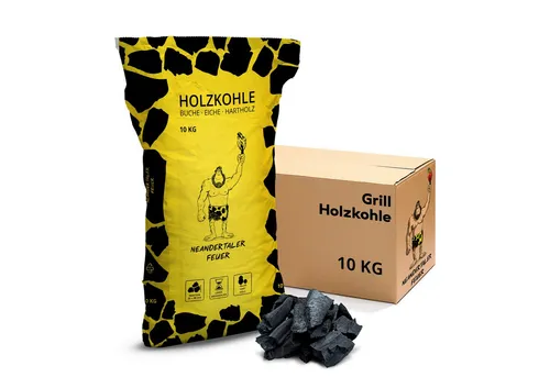 Neandertaler Feuer Holzkohle Grillkohle Kohle für Grill BBQ Smoker Charcoal Grillholzkohle Buche, 10 kg