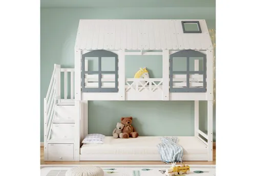 Merax Etagenbett mit Stauraumtreppe