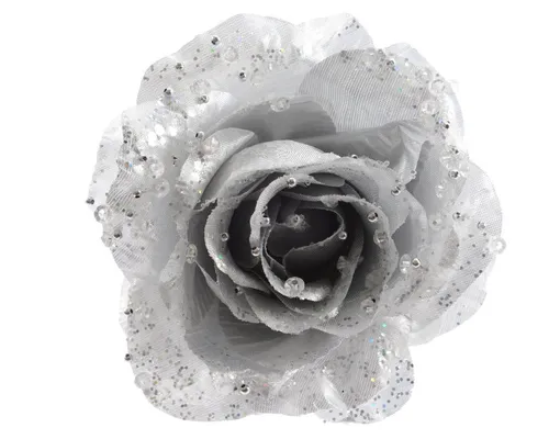 Kunstblume, Kaemingk, Kunstblumen Rose auf Clip 14cm silber