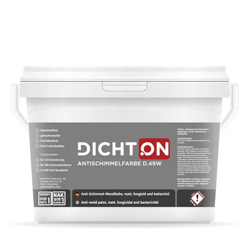 DICHTON Wand- und Deckenfarbe D.49W Anti Schimmel Farbe, weiß matt, Feuchtraumfarbe, Antischimmelfarbe