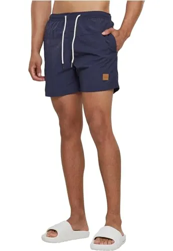 Urban Classics Herren Block Swim Shorts – Badeshorts mit Kordelzug & Taschen, schnelltrocknend, ideal für Strand, Pool & Urlaub,Navy/Navy,S