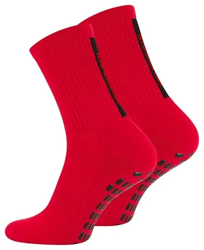STARK SOUL Rutschfeste Sportsocken für Fußball & Sport – Anti-Rutsch Grip-Socken für besseren Halt - Rot, Gr. 35-38
