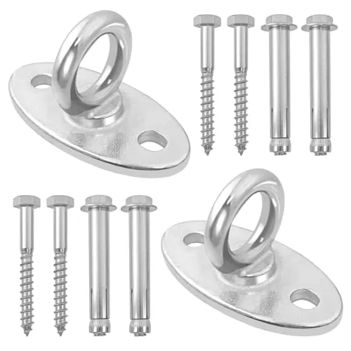 Hevysuo 2 Stück M8 Deckenhaken Schwerlast,304 Edelstahl Schwerlasthaken Befestigung Hängesessel Aufhängung Schraube für hängesessel Schaukel Yogatuch Boxsack Deckenhalterung,Silber