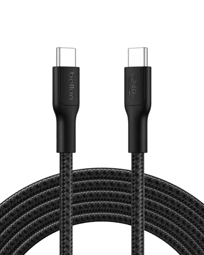 Belkin Eco Geflochtenes USB-C auf USB-C Kabel, 3 m, 240 W, biegsames, flexibles Schnellladekabel, Ladekabel USBC für iPhone 16, Galaxy S25, Pixel 9, MacBook, iPad Pro und mehr – Schwarz, USB 2.0