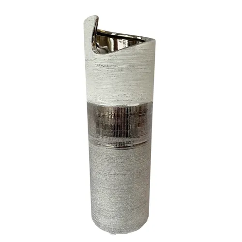 Keramik Vase silber weiss Deko Blumen Gesteck Tischdeko  stilvoll modern schick