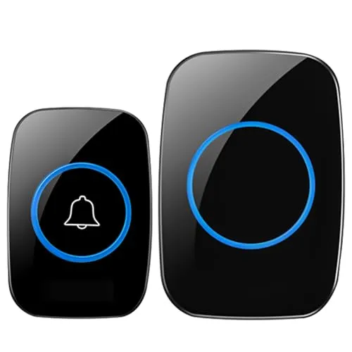 JOFLVA Funkklingel, Mit Batterie Doorbell 300M Reichweite Ip55 Wasserdicht Elektronische Türglocken Türgong, 60 Melodien Mit Led-Blitz,5 Lautstärkestufen Klingeltaster, schwarz Funk-Türklingel-Set.