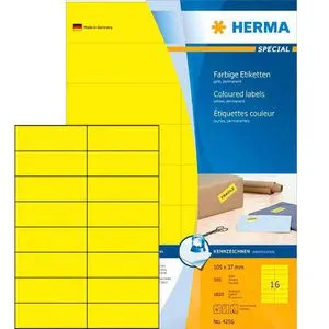 HERMA 4256 Vielzweck-Etiketten, gelb 105x37 mm - Vielzweck-Etiketten in signalstarkem Gelb, ideal für auffällige Kennzeichnungen. Hergestellt in Deutschland für höchste Qualität.