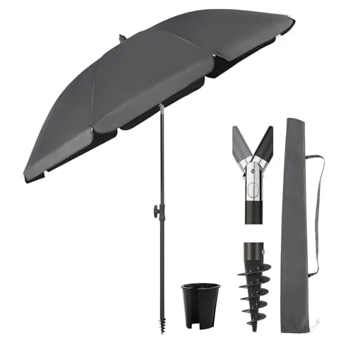 Sekey 160 cm Sonnenschirm Balkon mit Bodenhülse & Schutzhülle, Neigungs und Höhenverstellung, Sonnenschirm Strand für Balkon, Garten & Terrasse, Runder Sonnenschutz UPF 50+