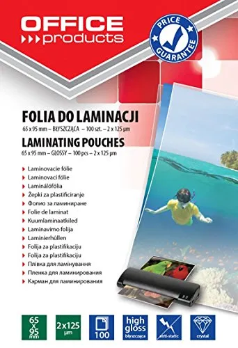 OFFICE PRODUCTS 20325835-90 Laminierfolie 65 X 95 mm, 2 x 125 micron, glänzend, 100 Stück, transparent