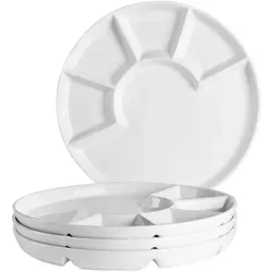 Mäser Fondueteller 4er Set 24 cm - Ideal für Fondue und Grillpartys - Speiseteller Set aus 4 hochwertigen Porzellan-Fonduetellern mit praktischen Unterteilungen für Fleisch, Beilagen und Dips – perfekt für gesellige Abende.