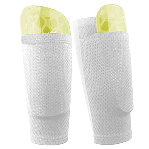 Dokpav Soccer Shin Guard Socken mit Tasche Ärme, Fußball Ausrüstung mit Taschen Kompressionswade Ärm -（Keine Kunststoff-Platten）-(Erwachsene-weiß)