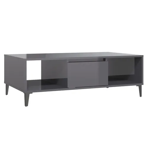 Stilvoller Couchtisch Hochglanz-Grau 103,5x60x35 cm - Beistelltisch fürs Wohnzimmer mit industriellem Charme, praktischen Ablageflächen und stabilen Metallbeinen für Ordnung und Stil in Ihrem Wohnraum.