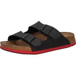 BIRKENSTOCK Sandale Arizona Superlauf, schwarz/rot, Größe 35 - Clogs für Damen mit anatomisch geformtem Kork-Latex-Fußbett und rutschhemmender Gummilaufsohle für optimalen Halt und Tragekomfort.