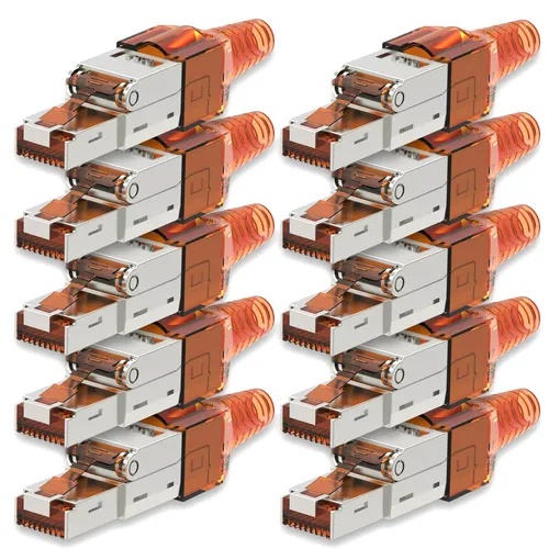 CAT 7 Werkzeuglos Netzwerkstecker 10x RJ45 geschirmt - Sonstige Elektroinstallationsartikel - Werkzeugfreier CAT7 RJ45 Stecker für einfache Montage, ideal für Netzwerkerweiterungen ohne Spezialwerkzeug.