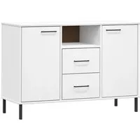 vidaXL Sideboard OSLO mit Metallbeinen - Weiß, 113x40x77 cm - Kommode aus massivem Kiefernholz mit industriellem Flair, bietet viel Stauraum und Stabilität durch robuste Metallfüße.