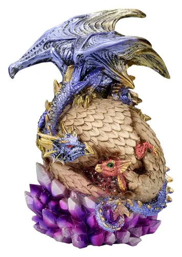 Dekofigur Drachen – Kristallwächter Statue 18cm - Dekofiguren für Fantasy-Fans: Diese handbemalte Drachen Figur zeigt den Kristallwächter mit einem schlüpfenden Drachenbaby – ein faszinierendes Highlight für Sammler und als Geschenk.