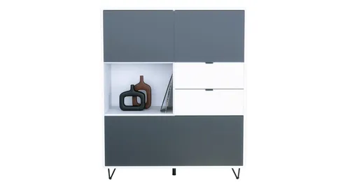 Vladon Highboard Marino V1 (Highboard mit 4 Tür Anthrazit matt, 2 Schubladen Weiß matt, Made in Germany), Korpus Weiß matt (103 x 125,5 x 37 cm)