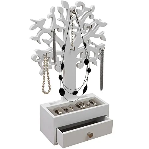 Schmuckbaum H31cm mit Schmuckkasten Ablagen + Schubfach Schmuckständer Schmuckhalter Kettenständer Weiß