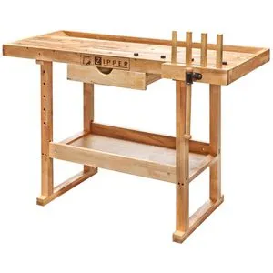 Holzmann Hobelbank WB126 - Massivholz Werkbank mit Schublade - Hobelbank aus Gummibaum-Massivholz, ideal für Handwerker. Mit 1 Schublade und Ablageboden bietet sie viel Stauraum. Perfekt für präzises Arbeiten in Werkstätten.