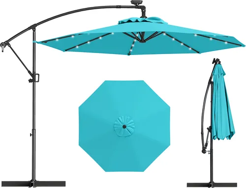 GOPLUS 300 cm Ampelschirm mit Solar-LED-Lichtern in türkis von Goplus