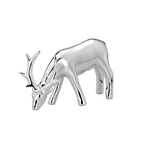 kleines stehendes Deko Rentier 15.5x6.3x9.0 cm Porzellan silbern galvanisiert
