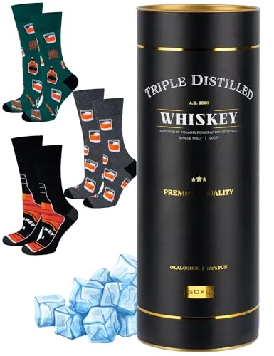 soxo Premium Socken Herren Whiskey Geschenke Männer Lustige Geschenk Socks Men Baumwolle 40-45 Whisky 3 Paar