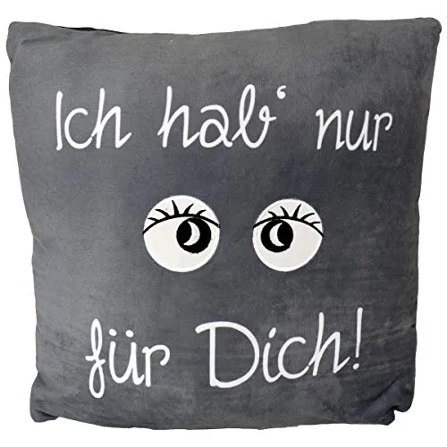 OOTB graues Kissen mit weißer Schrift ich hab nur Augen für Dich 100% Polyester 190407 ca.40x40cm
