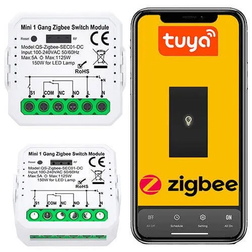Sone Smart One Zigbee 3.0 Unterputz Schalter Relais – Potenzialfreier Zigbee Smart Switch NO/NC – 0–240V / 230V – Kompatibel mit Tuya, Alexa, Google, Home Assistant – Zigbee Lichtschalter 39x39x18mm