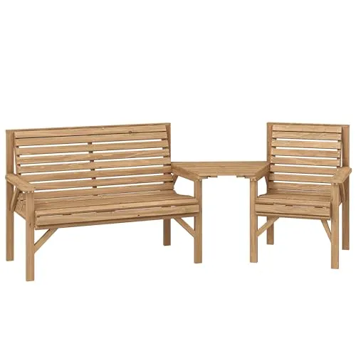 Outsunny 3er-Set Gartenmöbel mit Sonnenschirmloch - Das Outsunny Gartenmöbel-Set besteht aus einem Stuhl, einer 2-Sitzer-Bank und einem abnehmbaren Tisch. Mit einem praktischen Sonnenschirmloch und ergonomischen Sitzen bietet es Komfort und Flexibilität für jeden Außenbereich.