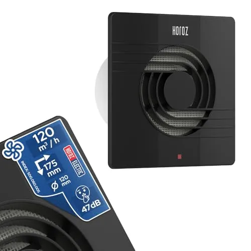 Horoz Electric Badlüfter 120 mm Leise Schwarz mit Filter 15W HELIX