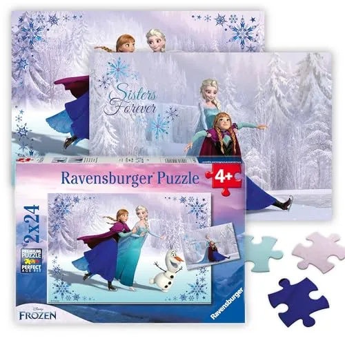 Ravensburger Kinderpuzzle - 09115 Schwestern für Immer - Puzzle für Kinder ab 4 Jahren, Disney Frozen Puzzle mit 2x24 Teilen