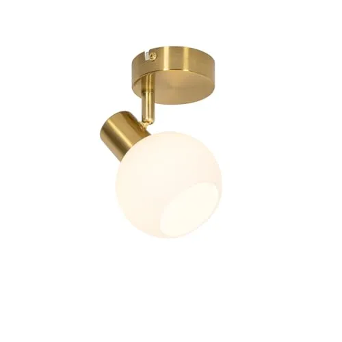 QAZQA - Art Deco Art-Deco-Spot I Spotlight I Deckenspot I Deckenstrahler I Strahler I Lampe I Leuchte Gold I Messing mit Opalglas verstellbar – Anouk I Wohnzimmer - Rund - LED geeignet E14