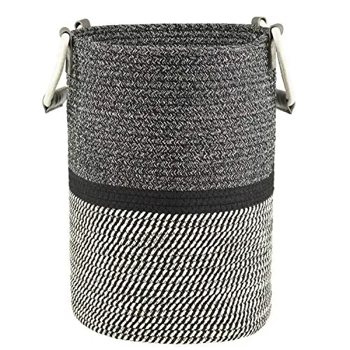 Feluna Aufbewahrungskorb aus Leinen Blumenkübel Spielzeug-Box Klappbox Organisations-Körbchen Badezimmer-Korb Deko-Korb (Aufbewahrungskorb Groß), Dunkel Grau