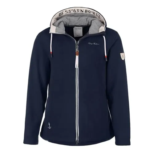 Dry Fashion Damen Fleecejacke Norden mit Kapuze - Windabweisende Jacke mit taillierten Schnitt in Navy Größe 40