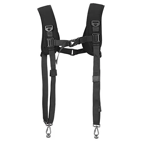Topiky Doppelkamera-Schultergurt, tragbarer Schnellverschluss 1/4 '' Schraubbefestigung Doppelschultergurt Soft Pad Stoßdämpfung Dekompression Atmungsaktiver Schießgurt für DSLR-Kamera