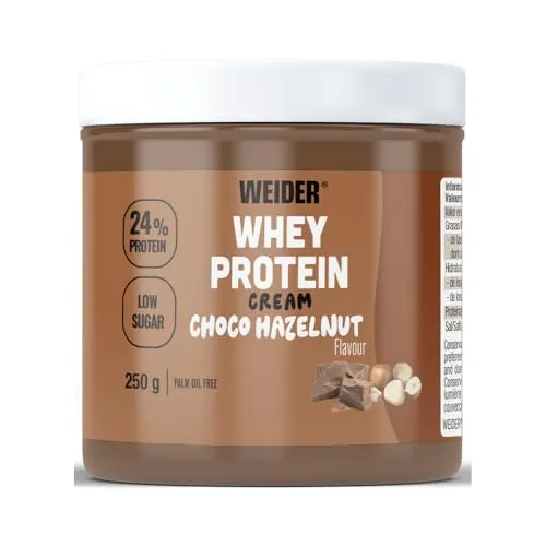 Weider Whey Protein Cream (250 g) Geschmack Schokoladen-Haselnuss, Aufstrich mit 24 % Protein, Molkenprotein, ohne Zuckerzusatz, ohne Palmöl