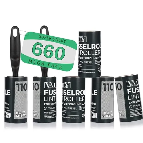 Vaily Fusselrolle Fusselentferner - Halter inkl. Ersatzrollen für Kleidung, Fussel, Staub, Haare und Tierhaare auf Kleidung und Möbel (660 Blatt)