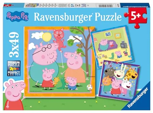 Ravensburger Kinderpuzzle 05579 - Peppas Familie und Freunde, 3x49 Teile für Kinder ab 5 Jahren, fördert Motorik und Konzentration mit bunten Motiven