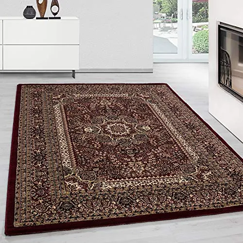 Teppium Kurzflor Teppich Läufer Flur 80 x 150 cm Rot Vintage Look - Orientteppich Waschbar, Orientalisch Design, Pflegeleicht und Weich - Ideal als Bettvorleger im Schlafzimmer und Küchenläufer