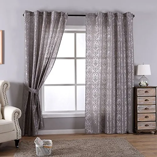 Gardinenbox 2er Set 245x140 cm - Blickdichte Vorhänge in Grau Barock - Gardinenschals im 2er Set, blickdicht mit elegantem Flockmuster und verdecktem Schlaufenband. Pflegeleicht und waschbar bis 40 Grad, ideal für stilvolle Fensterdekoration.
