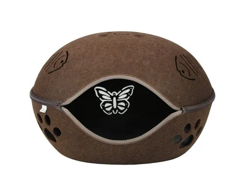 Pettimania Tierhöhle Katzenhöhle Filz mit Motiven braun - Tierhöhlen für Katzen, gemütlich und abgedunkelt, mit herausnehmbarem Kissen und witzigen Motiv-Öffnungen für spannende Einblicke.