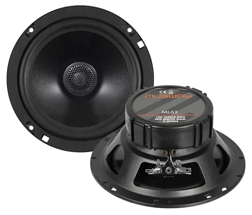 MUSWAY ML62 2-Wege Koaxial-System - Car-HiFi-Lautsprecher mit 20 mm Gewebehochtöner und Alu-Membran für beeindruckenden Klang, 100 Watt RMS Belastbarkeit und einfache Installation.
