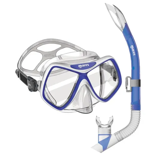 Mares Women's Combo Ridley Schnorchelset - Blau/Clear - Praktisches Damen-Schnorchelset in Blau/Clear, ideal für Schwimmen und Unterwassererkundungen, bequem und vielseitig einsetzbar.