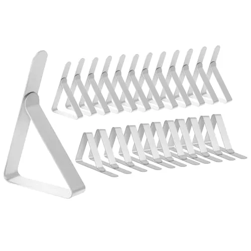 Flearitzo 24 Stück Tischtuchklammern Edelstahl Tischdeckenklammer für windige Tage Tischklammern für Picknicks Partys（Silber）